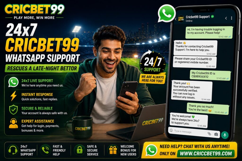 24x7 Cricbet99 WhatsApp support helping users with account assistance and login issues during late-night hours.