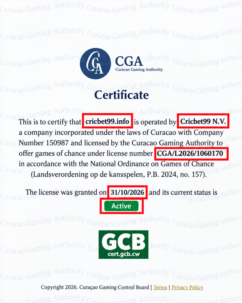 Curaçao Gaming Authority Certificate